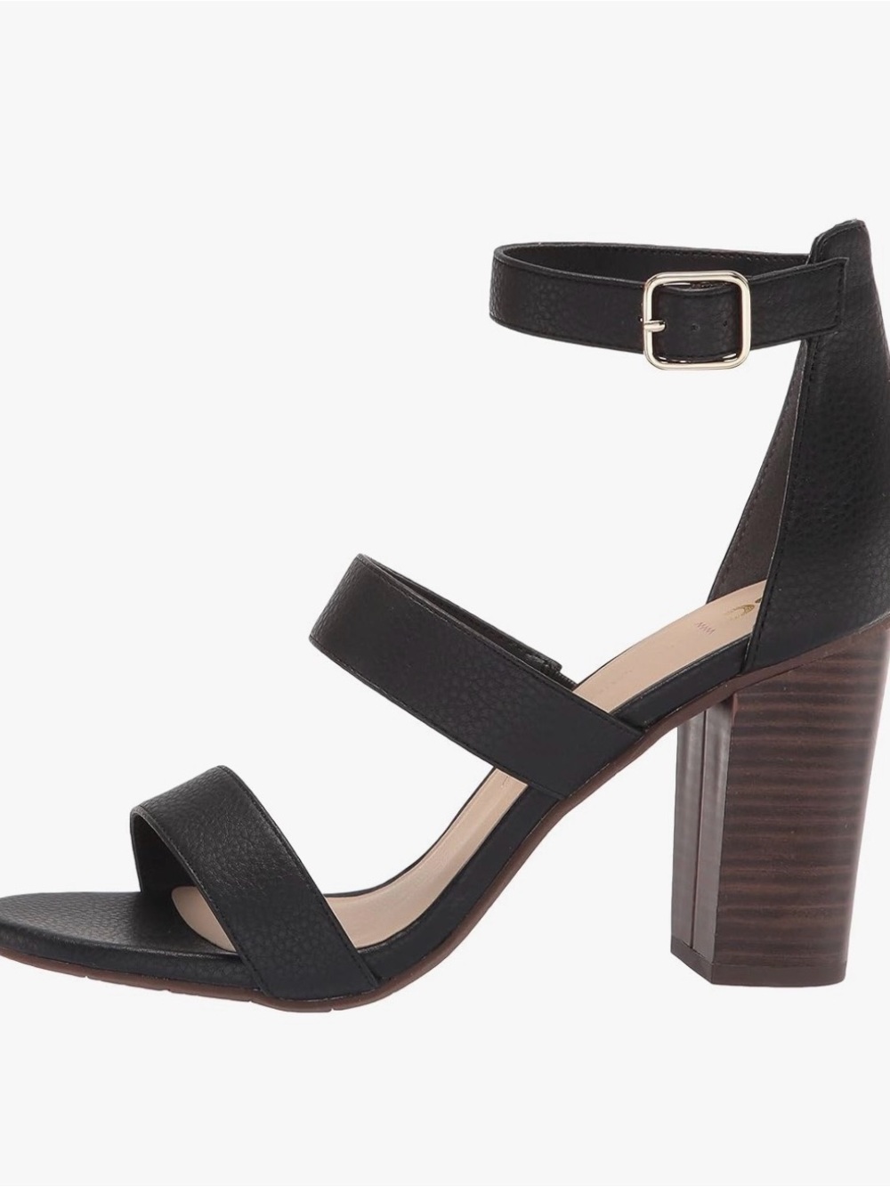 BC Footwear Black Triple Strap Block Heel Sandals Vegan Leather Size 7.5